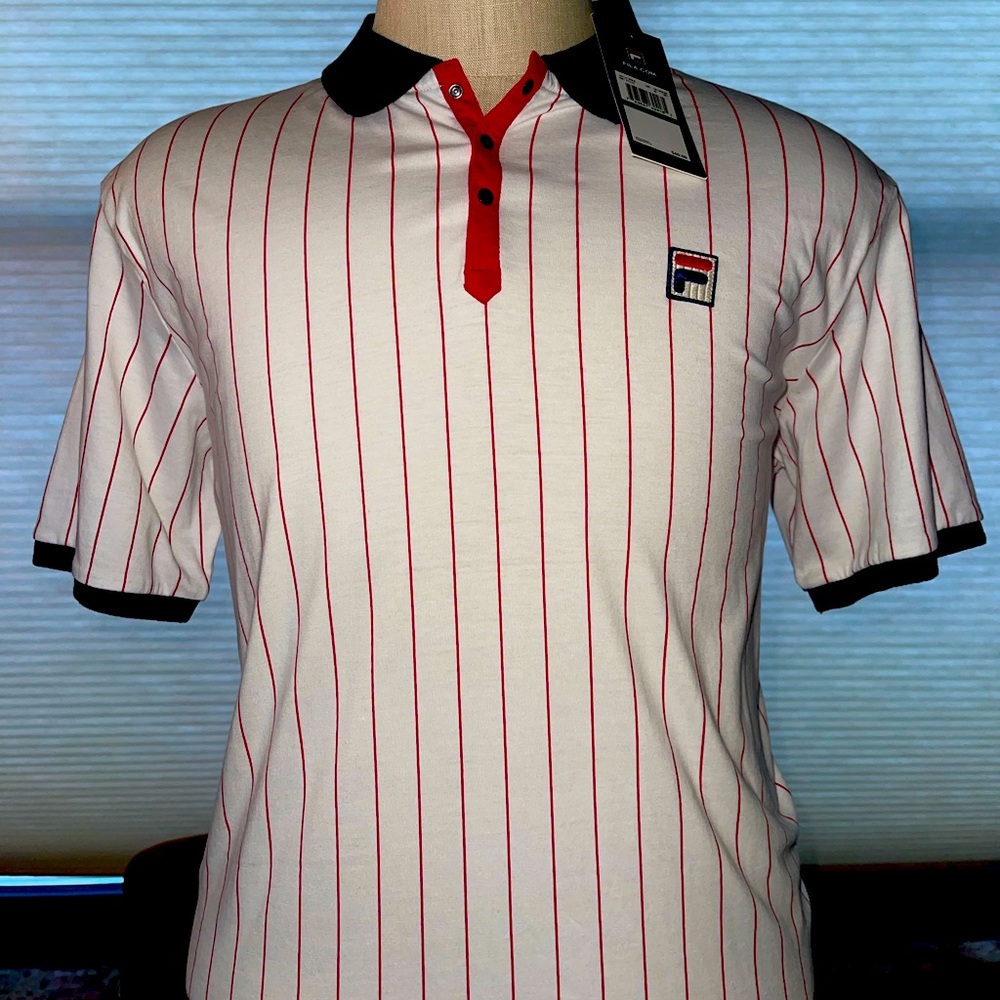 Fila Heritage Bjorn Borg BB1 Polo Tennis Shirt - 100% Cotton -White/Red/Blue New